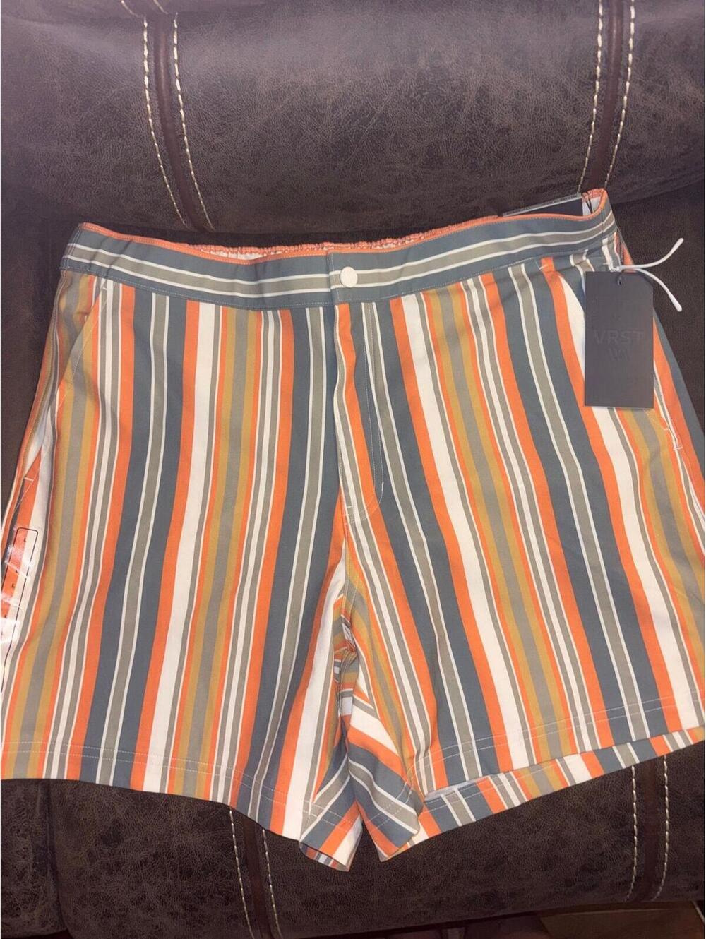 VRST Men’s Resort Swim Shorts Large Multi Stripe Quick Dry NWT